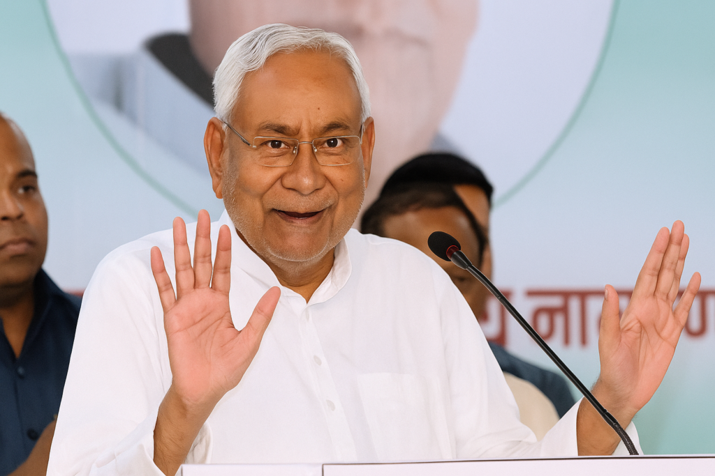 Nitish Kumar is smiling in front of Audinos.
