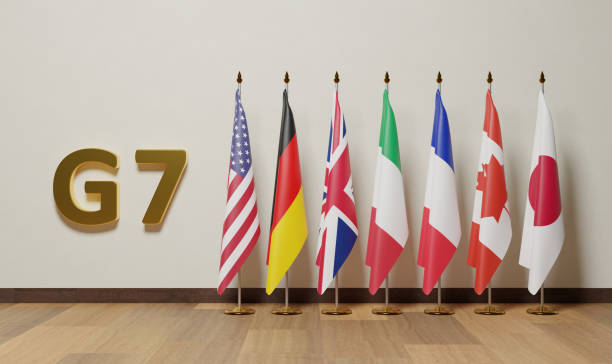 Flags of The Group of Seven (G7) is an intergovernmental political forum consisting of Canada, France, Germany, Italy, Japan, the United Kingdom and the United States
